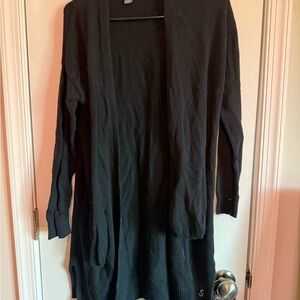 Black Long Open Front Cardigan Sweater